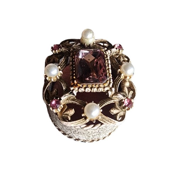 Vintage Florenza Glass & Pearl White Wash Pill Box (A4215) - Picture 3 of 6